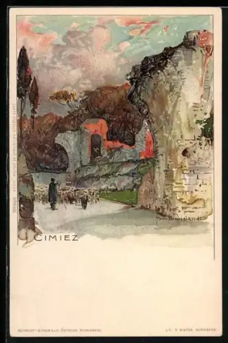 Künstler-AK Manuel Wielandt: Cimiez, Schäfer mit Herde vor Ruine