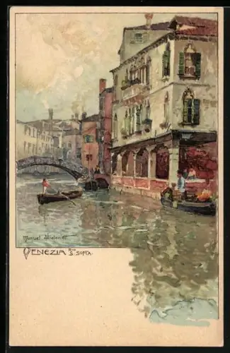 Künstler-AK Manuel Wielandt: Venezia, Rio S. Sofia mit schwimmendem Verkäufer