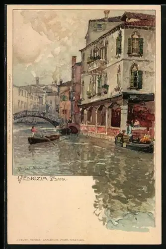 Künstler-AK Manuel Wielandt: Venezia, Rio S. Sofia mit schwimmendem Verkäufer