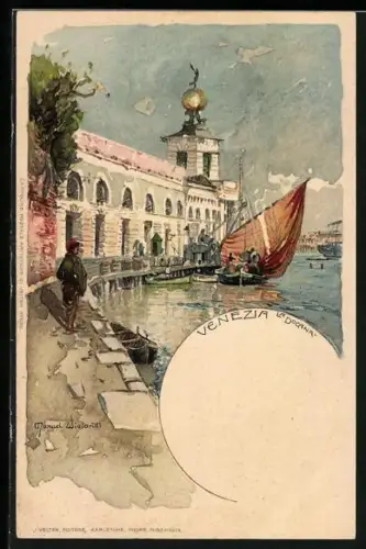 Künstler-AK Manuel Wielandt: Venezia, La Docana, deriva, Segelboot