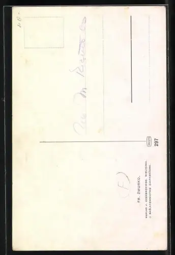 Künstler-AK Franciszek Zmurko: Dame mit entblösster Brust blickt abwärts