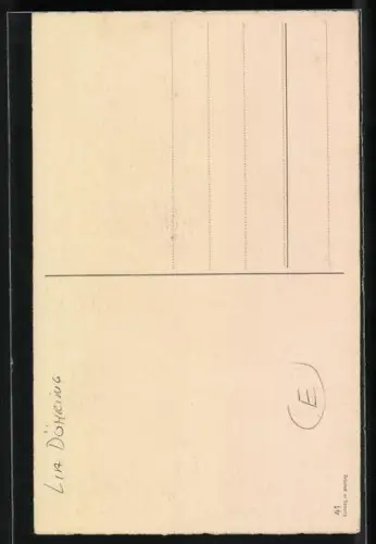 Künstler-AK Lia Döring: Mädchen blickt durch einen Zaun und sucht den Osterhasen, Frohe Ostern!