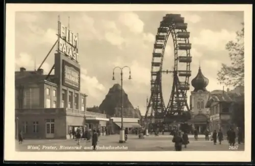 AK Wien, Wiener Prater, Riesenrad u. Hochschaubahn, Filmpalast