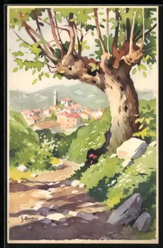 Künstler-AK S. Bonelli: Weide am Wegrand