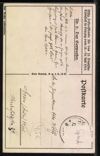 AK Leipzig, 12. Deutsches Turnfest 1913, Der Speerwerfer