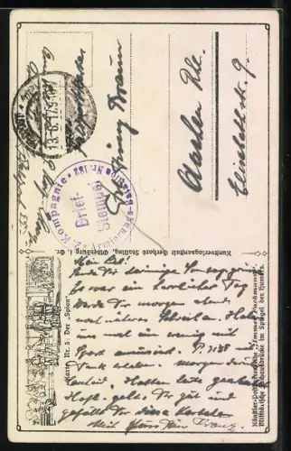 Künstler-AK Arthur Thiele unsign.: Nr.6, Der Spion, Soldat sitzt mit einer Frau auf der Bank, ein anderer guckt zu