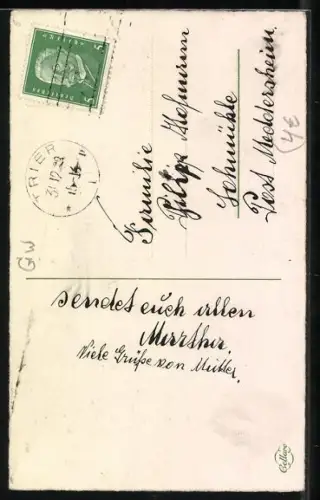 AK Vermenschlichtes Kleeblatt mit Gitarre, Neujahrsgruss