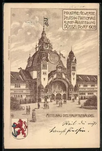 Künstler-AK Düsseldorf, Deutsch-Nationale Kunst-Ausstellung 1902, Mittelbau des Hauptgebäudes