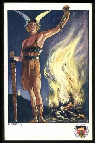AK Deutscher Schulverein Nr. 323: Germane mit Trinkhorn, Germanenkult