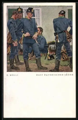Künstler-AK G. Hirth`s Verlag, Serie: Rast bayerischer Jäger in Uniform