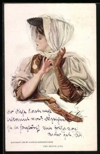 Künstler-AK Harrison Fisher: Elegante Dame mit Lederhandschuhen
