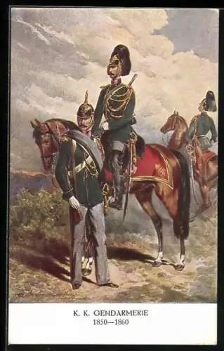 Künstler-AK K. K. Gendarmerie 1850 - 1852, Uniformen der österr. Polizei