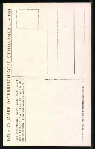 AK 75 Jahre Österr. Gendarmerie 1849 - 1924, Offizier zu Pferd, K. K. Gendarmerie 1899-1918