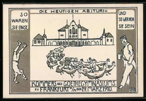 Künstler-AK Frankfurt a. M., Kommers des Goethegymnasiums 1910, Abiturienten als Gänseschar