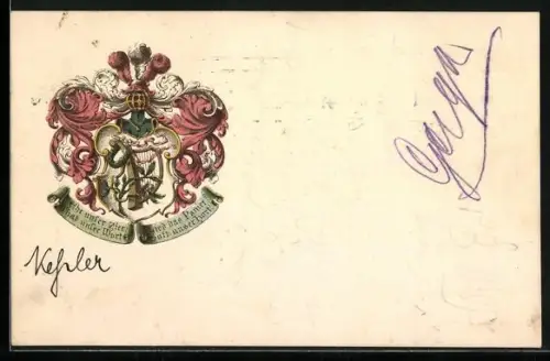 AK Studentenwappen mit Harfe und Ritterhelm
