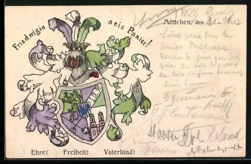 AK München, Studentenwappen der Friedwigia