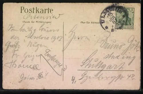 AK Studentenwappen in Grün und Weiss mit Ritterhelm