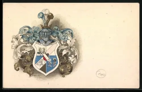 Lithographie Studentenwappen Vera Amicitia