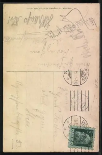 Künstler-AK München, Normannia, Schattenbild eines Studenten auf Studentenwappen