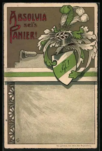 AK Studentenwappen mit Ritterhelm, Absolbia sei`s Panier
