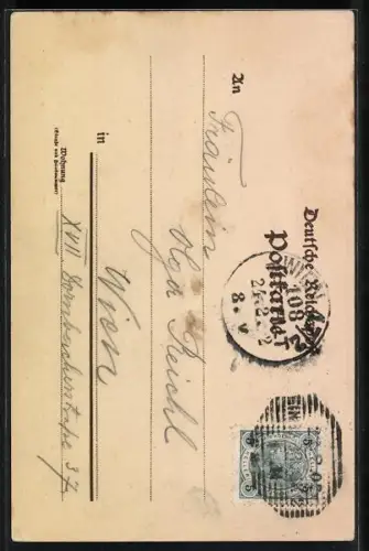 Lithographie Hamburg-St.Pauli, Student mit erhobenem Degen, Fahne und Schild