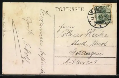 Künstler-AK Studentenwappen der Landwirtschaftsschule, Gruss von der Abschiedsfeier der Abiturienten 1911