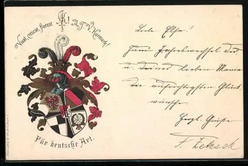 AK Studentenwappen mit Adler, Vivat, crescat, floreat, A. T. V. Kurmark