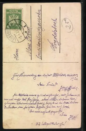 Künstler-AK Landshut / Isar, Absolvia Minor 1924, Student und Studentenwappen