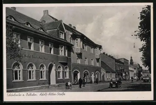 AK Schönlanke a. Ostbahn, Hotel Deutsches Haus, Strasse