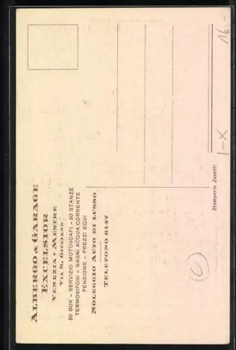 AK Venezia-Mestre, Albergo & Garage Excelsior, Propr. A. Taliani, Via S. Giuliano