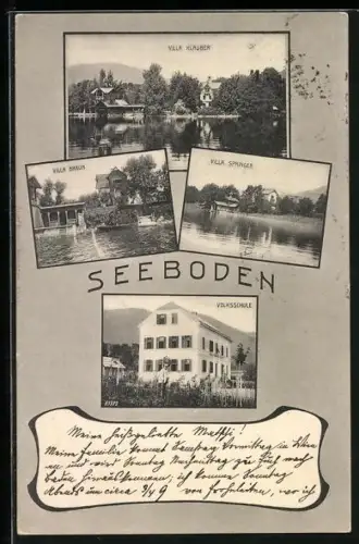 AK Seeboden, Villa Springer, Villa Klaubner, Volksschule