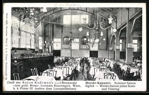 AK Wien, K. k. Prater, Anton Kadrman`s Cafe-Restaurant zum gold. Kreuz, Innenansicht