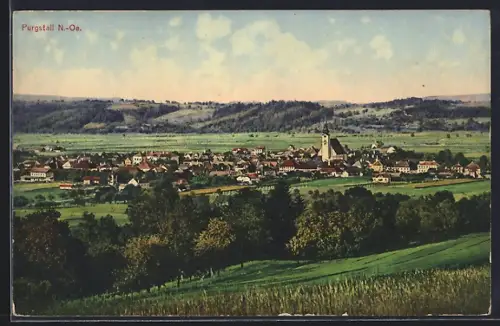 AK Purgstall /N.-Oe., Teilansicht mit Bäumen