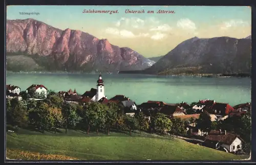 AK Unterach am Attersee, Ortsansicht aus der Vogelschau