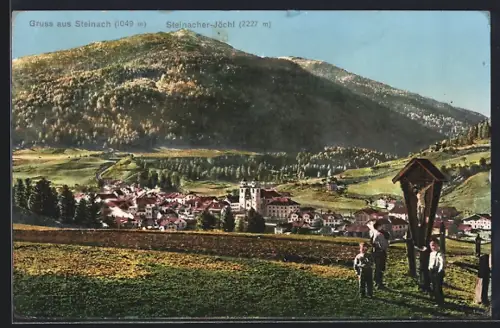 AK Steinach, Teilansicht mit Flurkreuz und Steinacher-Jöchl