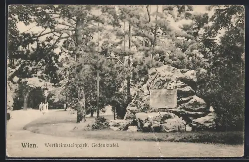 AK Wien, Gedenktafel im Wertheimsteinpark