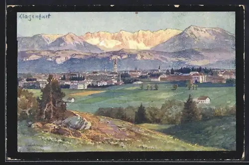 Künstler-AK Klagenfurt, Teilansicht mit Bergen