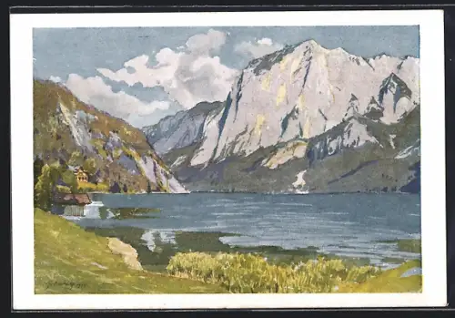 Künstler-AK Alt-Aussee, See mit Trisselwand