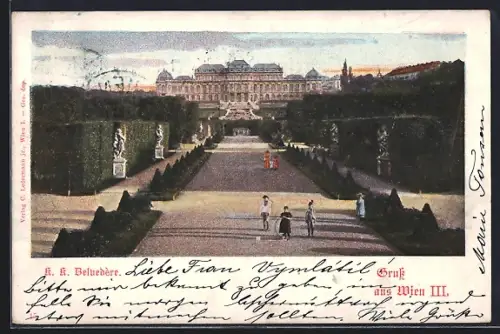 AK Wien, K. K. Belvedère mit Strassenpartie