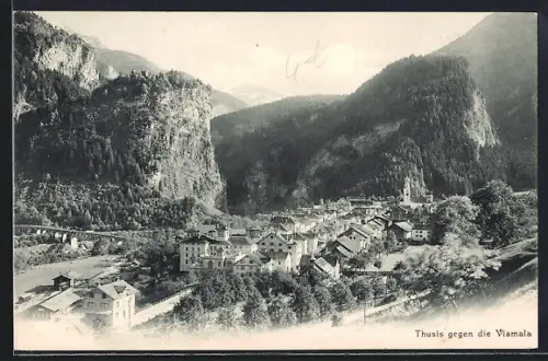 AK Thusis, mit Brücke und Kirche