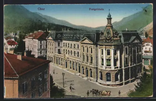 AK Chur, Strasse mit Postgebäude