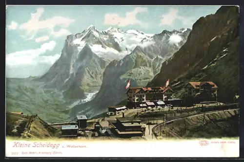 AK Kleine Scheidegg, Bahnhof mit Bahn-Restaurant, Hotel, Eisenbahn-Anlagen, um 1900