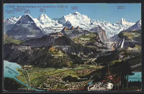 AK Interlaken, Harder-Kulm, Blick über das Berner Oberland