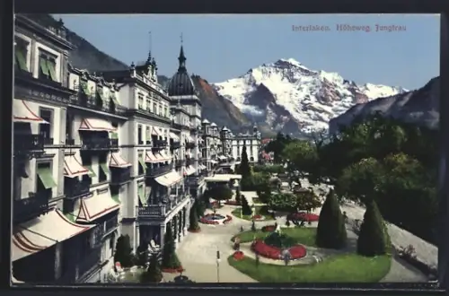 AK Interlaken, Partie am Höheweg mit Blick auf Jungfrau