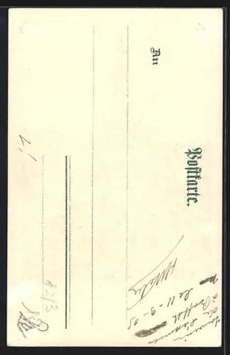 Lithographie Rastatt, Kaiserstrasse mit Stadtkirche und Denkmal