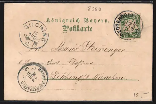 Lithographie Deggendorf, Ortsansicht, Stadtplatz, Gnadenkirche mit Kloster, Pfarrkirche