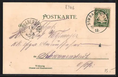 Lithographie Simbach a. Inn, Totalansicht aus der Vogelschau, Innbrücke, Bahnhof