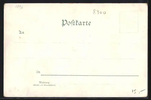 Lithographie Landshut / Isar, Totalansicht & Strassenpartien mit Geschäften