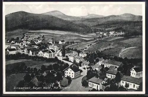 Künstler-AK Zinzenzell / Bayer. Wald, Teilansicht