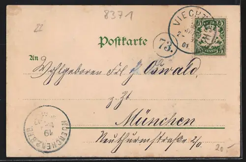 Lithographie Kollnburg, Totalansicht, Ruine, Kirchenplatz